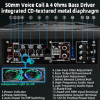 1600W Car Subwoofer, 10" Ultra-Thin Powered Under-Seat Subs with Built-in Amplifier, (LPF/Gain/Bass Boost) LED Ambient Lights, Independent Bass Knob, Distortion-Free Deep Bass for Most Vehicles