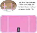 Car CD Case Holder, Vehicle Sun Visor Organizer for Cars with 12 DVD Storage Sleeves, 1 Mesh Pocket, 1 Pen Holder and Elastic Strap, Pink