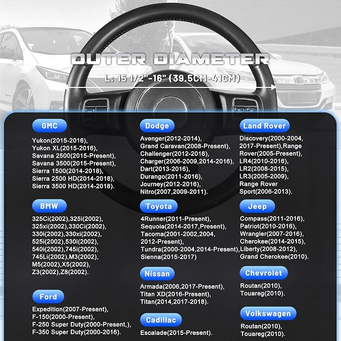 Car Steering Wheel Cover for F-150 Tundra Range Rover 15.5-16 inch, Black and Blue Microfiber Leather