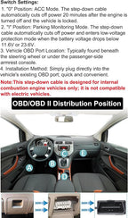 Dash Cam OBD Hardwire Kit, Micro USB Hardwire Kit with OBD Power Cable for Dashcam 12-24V to 5V/3A with Low Voltage Protection 24h Parking Surveillance/Acc Mode for Dashcam, GPS or Radar