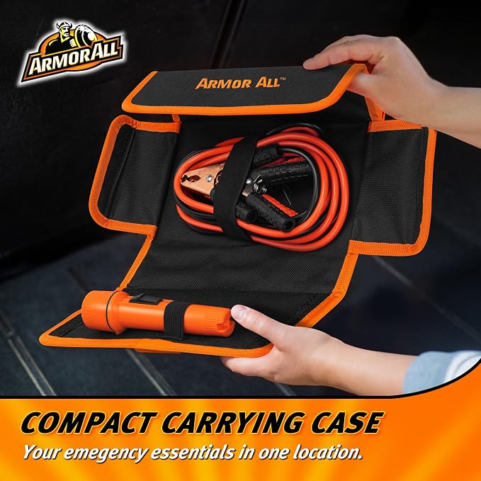 3pc Roadside Car Emergency Kit - Storage Bag, 12 Gauge 6.5 Ft Battery Cable, Flashlight, Roadside Assistance, Car Emergency Roadside Kit - Safety Kits for Cars