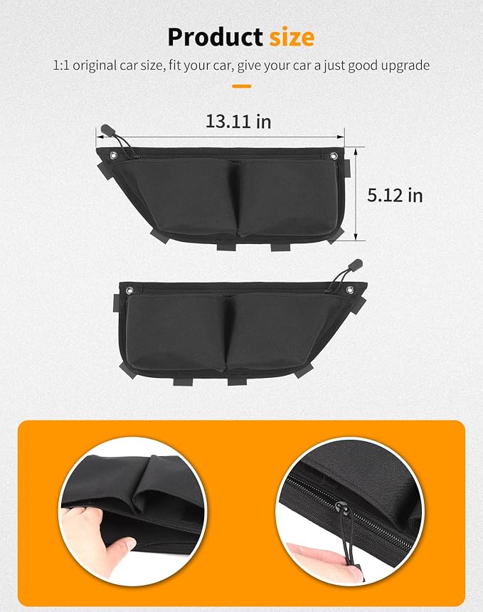 Rear Door Storage Pockets, Door Side Organizer Bag Door Net Pocket Replacement Compatible with Jeep Wrangler JL JLU & Gladiator JT 2018-2025, Interior Storage Expansion Accessories, 2PCs