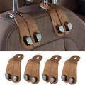 CoBak Purse Hook for Car - Universal Premium Stitched Leather and Aluminum-Magnesium Alloy Double Car Seat Back Storage Hook for Purses, Handbags, Bags (4 Pack),Brown
