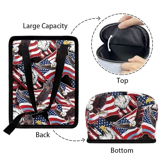 American Flag Eagle Print Car Trash Can with Lid, 4th of July Leak Proof Auto Trash Bag Hanging Vehicle Garbage Can Multipurpose Storage Container for Back Seat Road Trip