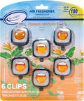 Hawaiian Scent Car Air Freshener Vent Clip 6 Ct, Long Lasting | Up to 180 days, Natural Essential Oil Car Fragrance for Women and Men, Odor Eliminator - 4ml Each