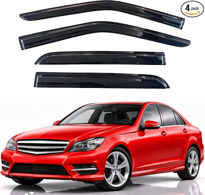 KPY Rain Guards Fit for 2008-2014 Mercedes-Benz C-Class, Out-Channel Window Visors Vent Wind Deflectors 4PC, Car Accessories for 2008-2014 Mercedes Benz C200 C230 C250 C300 C350 C63