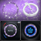 11PCS Bling Purple Car Steering Wheel Cover Set for Women, Sparkly Rhinestone Diamond Bling Seat Belt Cushion, Glitter Shift Knob Cover, Car Cup Holder Coaster, Interior Sets Violet 14.5"-15"
