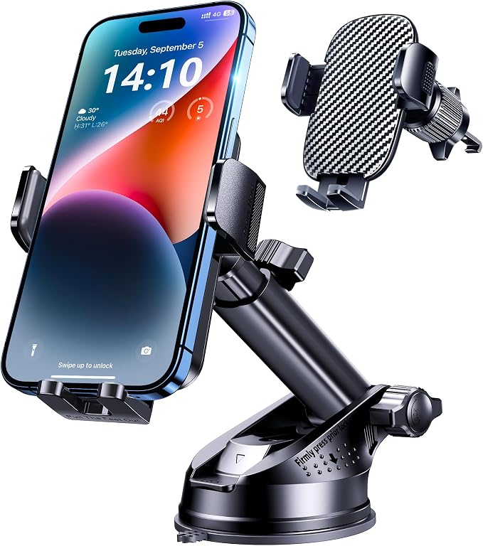 GUWEZ Phone Holders for Your Car [Military Grade Suction Ultra Strong Base] Cell Phone Car Holder 3 in 1 Dashboard/Windshield/Air Vent Hands-Free for Video Installation Kit iPhone Android