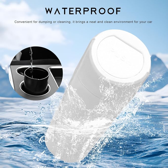 Car Trash Can Bin with Lid, Leakproof Auto Cup Holder Garbage Bin Multipurpose Storage Organizer, Mini Portable Dustbin Side Door Garbage Can for Vehicle Home Office (White)