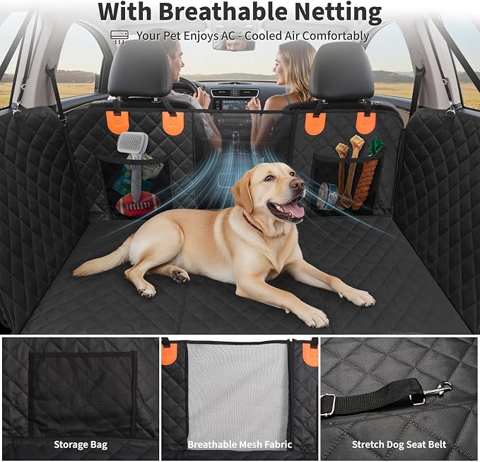 Pet Car Seat Cover with 3 Separate Hard Bottom Plates, Ideal for Car/SUV/Small Trucks, Back Seat Extender for Dogs Holds 400lbs, Black