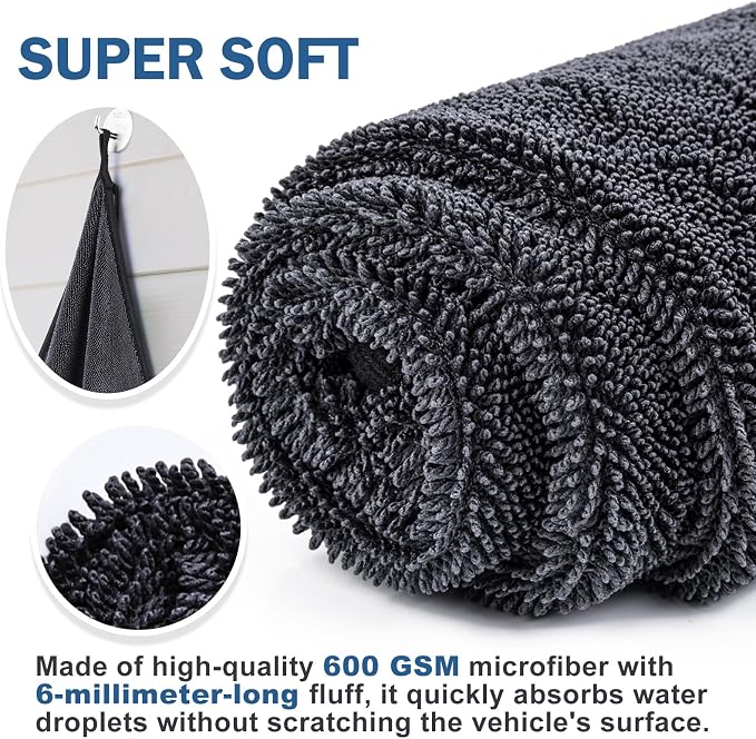 Navona 5 Pack Microfiber Car Drying Towels – Ultra Absorbent, Lint-Free Multi-Purpose Cloths for Car Wash, Bathroom Body Drying, Kitchen Cleaning & Sports Sweat Wiping