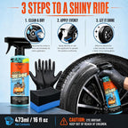 Tire Kicker Tire Shine Spray, Dry-to-Touch Tire Dressing with UV Blockers, High Gloss Tire Shine Kit with Applicator Sponge & Gloves, for Cars, Trucks, SUVs, Motorcycles & RVs