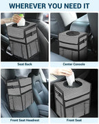 Car Trash Can with Lid, Leakproof Car Trash Bag Hanging Waterproof Automotive Garbage Can with Storage Pockets Mini Vehicle Trash Bin for Back/Front Seat(Stripe,2.5 Gallon)