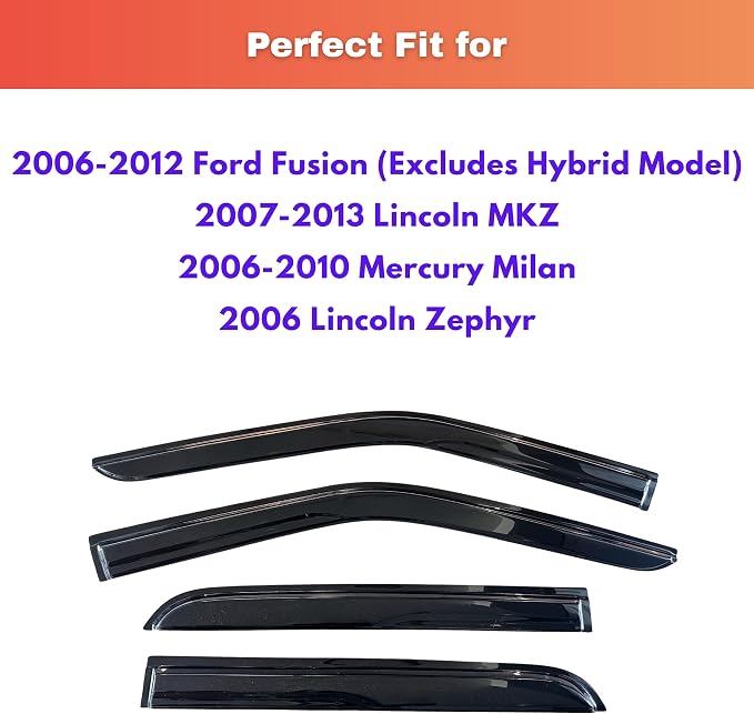KPY Rain Guards Fit for 2006-2012 Ford Fusion (Excludes Hybrid Model), Out-Channel Window Visors Vent Deflector, Car Accessories for 2007-2013 Lincoln MKZ, 2006-2010 Mercury Milan, 2006 Lincoln Zephyr
