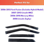 KPY Rain Guards Fit for 2006-2012 Ford Fusion (Excludes Hybrid Model), Out-Channel Window Visors Vent Deflector, Car Accessories for 2007-2013 Lincoln MKZ, 2006-2010 Mercury Milan, 2006 Lincoln Zephyr