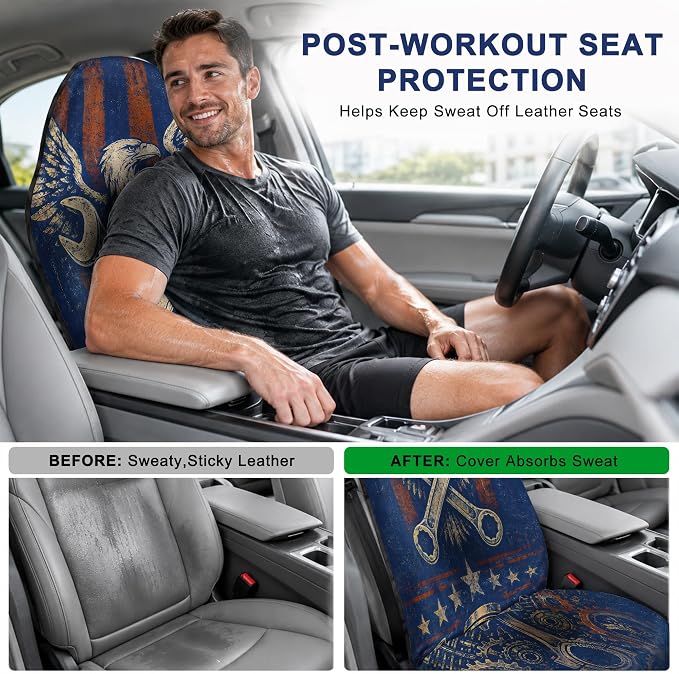 Car Seat Towel Cover 2 Pack for Front Seats, Sweat Absorbent Car Seat Protector with Non-Slip Backing, Waterproof Towel Car Seat Covers for Runners, Gym, Swimming, Beach, Eagle Gear