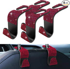 4 Pack Blink Diamond Car Seat Headrest Hooks Crystal Rhinestone Car Purse Holder Universal Interior Accessories for Handbags, Water Bottles, Coats, Umbrellas, Red