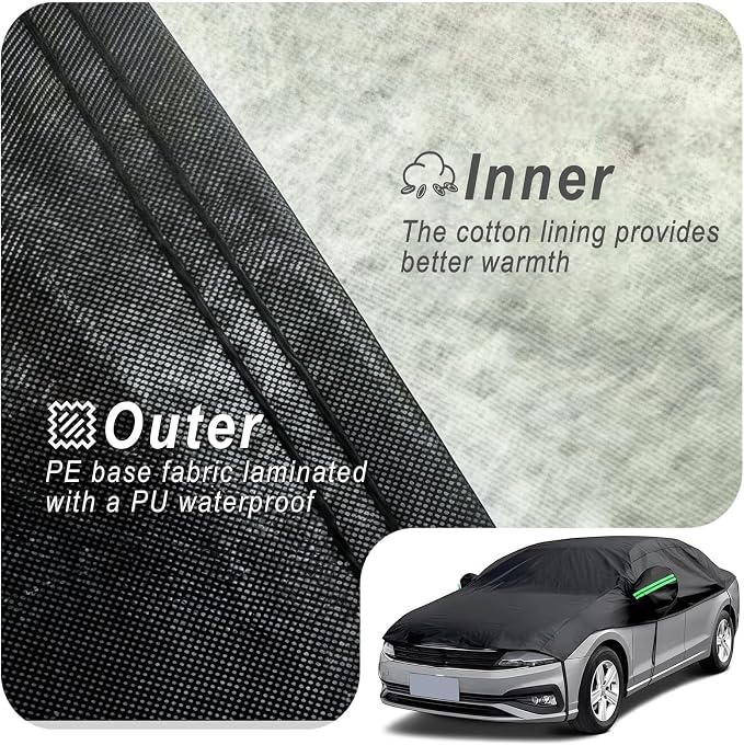 Half Car Cover Waterproof All Weather, Sunproof Windshield Cover for Ice and Snow Top with Reflective Straps, Front Rear Window Hail Protector for Sedan (3 XL)