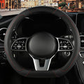 Black Microfiber Leather D Shaped Steering Wheel Cover | Breathable Anti Slip Grip Cool Sporty Look Glow for Women Men