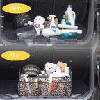 Car Trunk Organizer, Car Organizers and Storage Collapsible Multi Compartment Container Box, Adjustable Car Accessories for SUV Sedan Truck, Standard Size, Leopard print