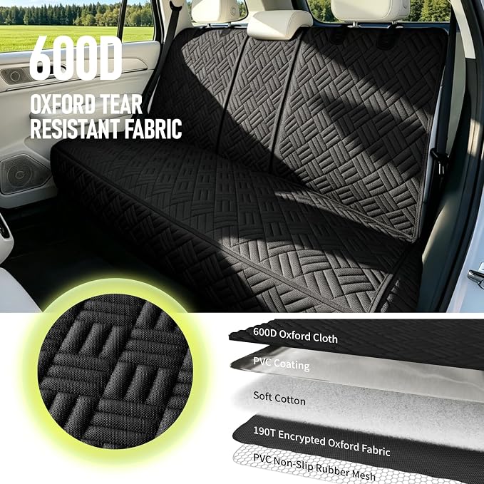 Dog Car Seat Cover for Back Seat, Waterproof 600D Oxford Protector for Travel and Daily Use, Non Slip Scratch Resistant Bench Cover, Easy to Clean, Fits Midsize SUVs/Trucks, 56 Inch