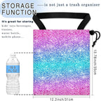 Car Trash Bag Hanging Back of Seat Waterproof Small Cute Printed One-handed Strap Drawstring Garbage Bags for Car-Glitter Pink