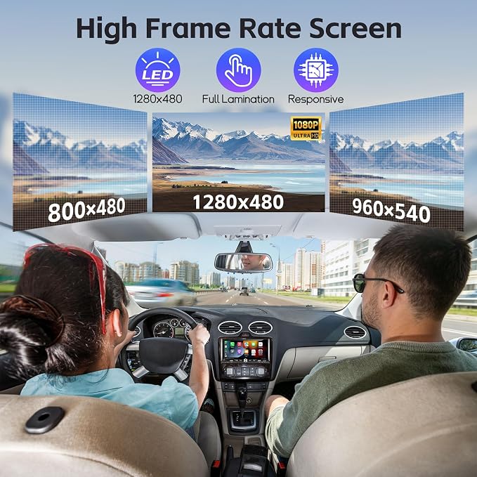 Single Din Radio Car Stereo with Wireless Apple Carplay & Android Auto, 6.9" UHD Touchscreen Car Stereo with Bluetooth, 1080P Backup Camera Mirror Link Navigation USB Type-C Fast Charging FM/AM EQ SWC