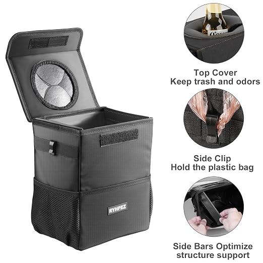 Car Trash Can with Lid - Leakproof Garbage Bin Car Organizer Bag, Foldable Vehicle Trash Bin with Structure Support, Automotive Truck Accessories for Women & Men (2 Gallon/7.5L)