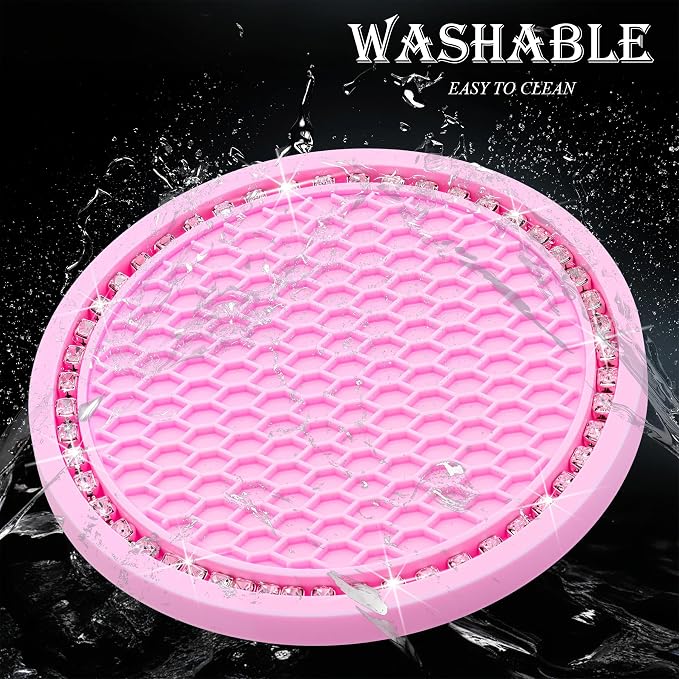 4PCS Bling Cup Holder Coaster, 2.75 Inch Auto Car Cup Holder Insert Coasters, Soft Silicone Anti-Slip Shockproof, Universal Vehicle Interior Accessories for Women Girls (Pink & White)