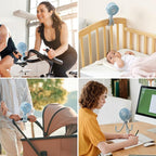8000mAh Portable Stroller Fan, 27H Ultra-long Battery Life Detachable 4 Speed 360°Rotate LED Night Light with 2 Modes, USB Rechargeable Handheld Cooling Fan for Travel/Car Seat/Bedroom