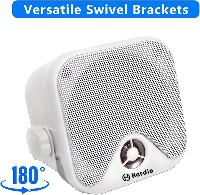 4 Inches Marine Box Bluetooth Speakers -Compact Waterproof Audio Sound System with 100 Watt Power for Boat Golf cart Jeep ATV UTV Truck Heavy Duty Powersports Vehicles Courtyard (White)