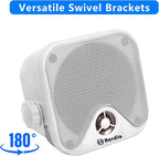 4 Inches Marine Box Bluetooth Speakers -Compact Waterproof Audio Sound System with 100 Watt Power for Boat Golf cart Jeep ATV UTV Truck Heavy Duty Powersports Vehicles Courtyard (White)