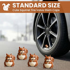Squirrel Tire Valve Stem Caps – Cute Squirrel with Acorn Valve Caps for Car, Bike, Truck, Motorcycle – Funny Animal Tire Caps Set – Universal Schrader Valve Covers Accessories