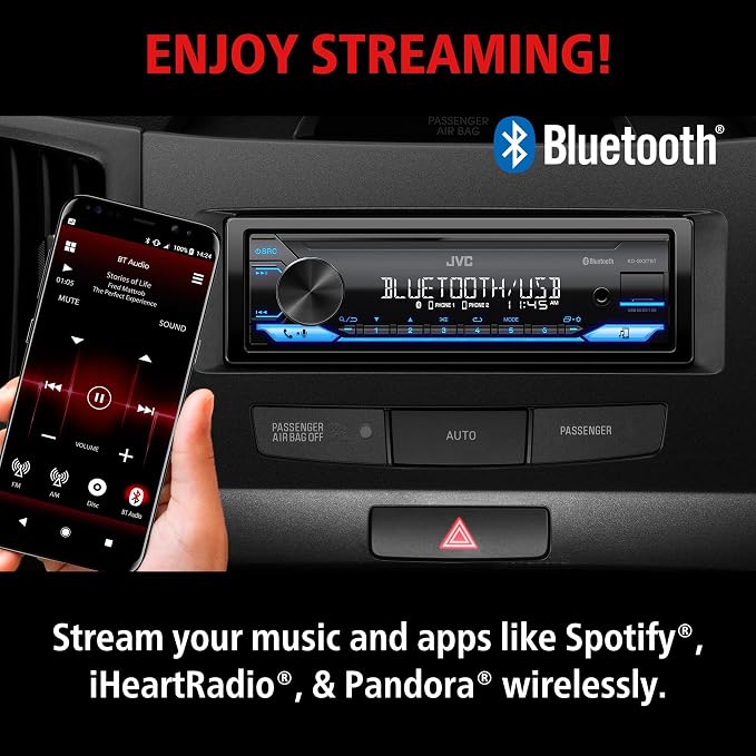 KD-SX27BT Car Stereo with Bluetooth, 100W Digital Media Receiver, 1.5A USB, Single DIN Head Unit with AM/FM Radio & AUX-in, iOS/Android Remote App, 13-Band EQ, Dual Phone Connection