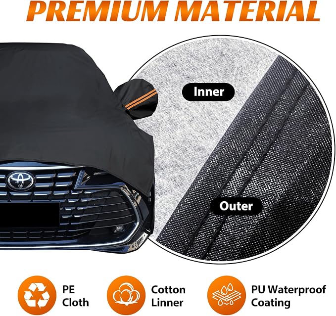 Half Car Cover Top, Hail Protector Car Cover with Cotton Liner, Sunroof & Windshield Cover for Ice and Snow, All Weather Vehicle Body Cover for Sun, Rain, Dust, Fit SUV M