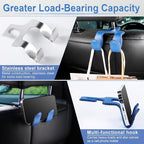 Upgraded Superior Leather Car Seat Back Headrest Hook, 2 in 1 Auto Seat Hook Hangers Holder Organization Interior Accessories for Purses Coats Umbrellas Grocery Bags Handbag (Blue)