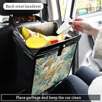 Car Trash Can Organizer Bin with Adjustable Strap for Back Front Seat Console Waterproof Leakproof Collapsible Portable 11 Inch Sea Turtle Starfish Plants