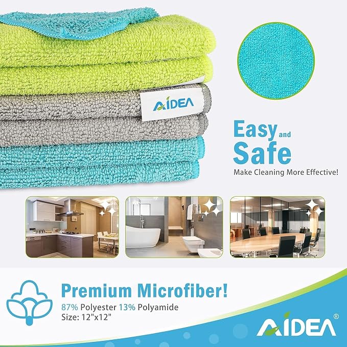 AIDEA Microfiber Cleaning Cloth-400PK, Soft Microfiber Towels for Cars, Absorbent Cleaning Rags, Lint-Free Streak-Free Wash Cloths for House, Kitchen, Window(12in.x12in)