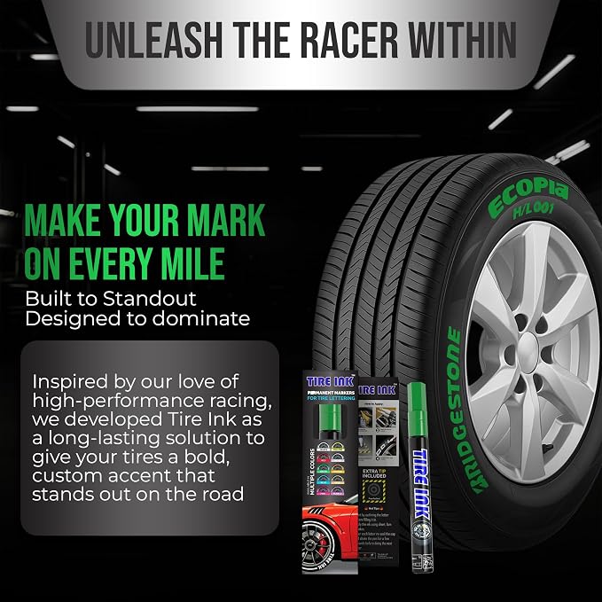 Green Color Tire Paint Pen - Waterproof Permanent Paint Pens for Car Wheels Lettering | Car Wash Safe and Durable | Made in Japan