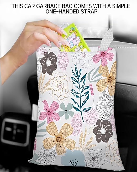 Car Trash Can, Durable Hanging Car Trash Garbage Bag, Cute Automotive Garbage Cans Organizer, Cute Colorful Flowers