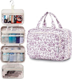 Travel Toiletry Bag for Women Large Hanging Makeup Bag Organizer Toiletries Bag for Full Size Essentials Accessories Cosmetics (Dusty Pink Flower (Large))