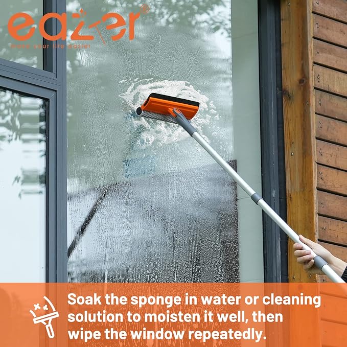46'' Professional Window Cleaner Tool, 2-in-1 Rotatable Squeegee for Window Cleaning Kit, Window Washing Equipment Kit with Threaded Extension Pole(20''-46'') for Shower/Windshield.