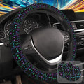 Neon Light Cat Steering Wheel Cover with 2 Pcs Car Coasters Neoprene Steering Wheel Cover for Women Men Anti-Slip Breathable Car Accessories Universal 15 Inch Fit Auto Cars Trucks