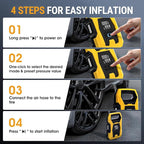 Cordless Tire Inflator Portable Air Compressor, 150 PSI Portable Air Pump for Car Tires with Digital Dual Values Display, Tire Pump for Car, Bike, Motorcycle, Ball (with 7800mAh Battery)