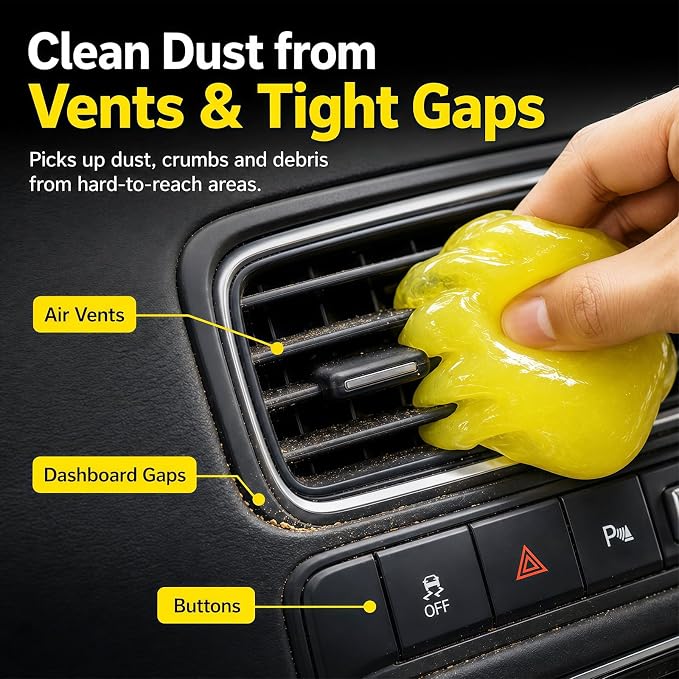 Car Cleaning Gel, Reusable Cleaning Putty for Vents & Gaps, 160g | For air vents, dashboard gaps, cup holders and console buttons; picks up dry dust, crumbs and lint. No water needed.