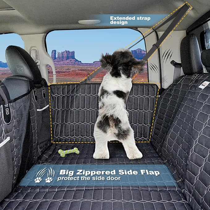 Back Seat Extender for Dogs Truck, Large Hard Bottom Car Seat Cover for Dogs, Waterproof Dog Hammock for Full Size Truck for Ford F-Series/RAM 1500/Silverado/Sierra