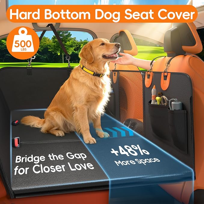 IceFun Hard Bottom Dog Car Hammock, Waterproof PU Leather Seat Cover | Supports up to 500 lbs, converts from hammock to cargo liner, waterproof PU leather with zipper side flaps