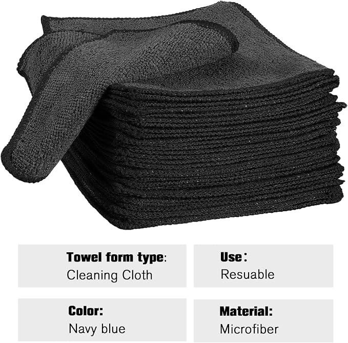 Cleaning Cloth Dry Erase Cloth Cleaning Rags Reasonable Kitchen Towels Microfiber Towels Cars Wash(6 x 6 Inch,Black,30 Pcs)