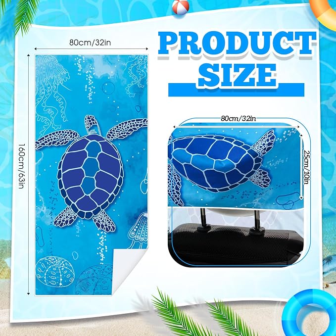 Car Seat Towel Covers with Storage Bag, 63 x 32 Inch Universal Non Slip Waterproof Sweat Protector for Car Truck, Gym Swimming Running, Machine Washable(2 Pack,Sea Turtles)