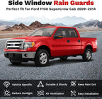 F150 Rain Guards - Window Visors for 2009-2014 Ford F150 SuperCrew Cab, Outside-Mount Tape-On Side Window Wind Deflectors for 09-14 F-150 Accessories, Vent Visors Shades Rainproof 4PCS